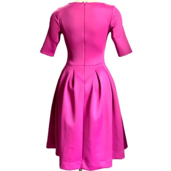 ASOS Retro Square Neck Fit & Flare Satiny Party Dress Sz 4 Fuchsia Pink 67A - Picture 5 of 9